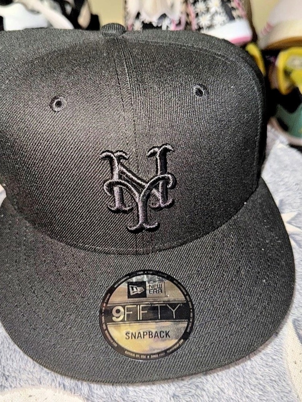 Paper Planes x New York Mets Blackout 9FIFTY Snapback Hat Black & Blue